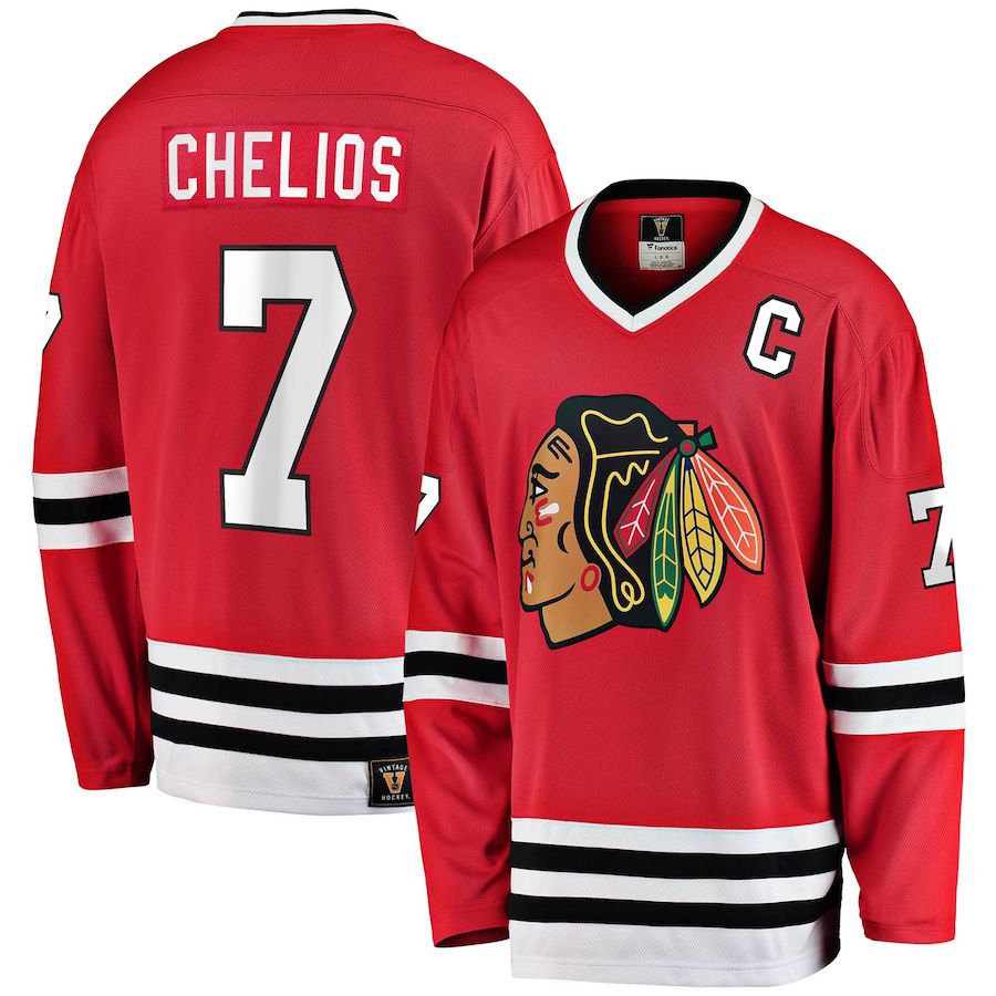 Men Chicago Blackhawks 7 Chris Chelios Fanatics Branded Red Premier Breakaway Retired Player NHL Jersey